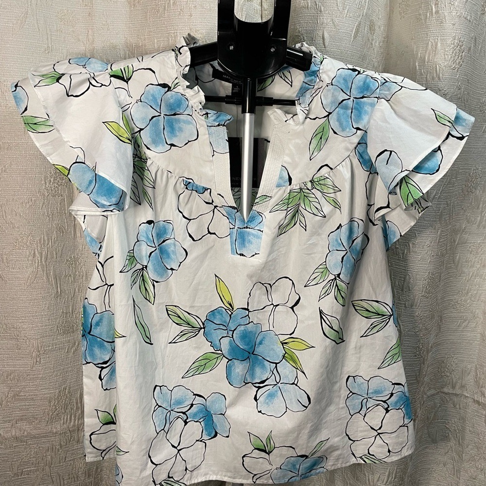 Marc New York Blue and Green Floral Blouse